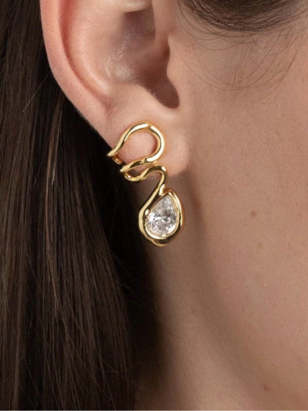NEW Alexis Bittar Asterales Floating Vine Post Earrings Gold Clear JL11